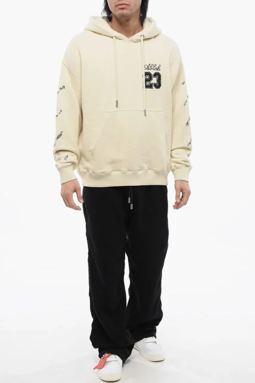 Hot Felpa Hoodie 23 LOGO SKATE in Cotone Garzato con Ricami a Contrasto Uomo Felpe