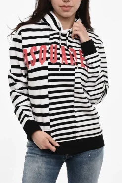 Best Felpa Hoodie a Righe Con Stampa Frontale Donna Felpe