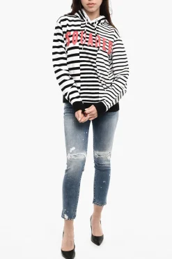 Best Felpa Hoodie a Righe Con Stampa Frontale Donna Felpe