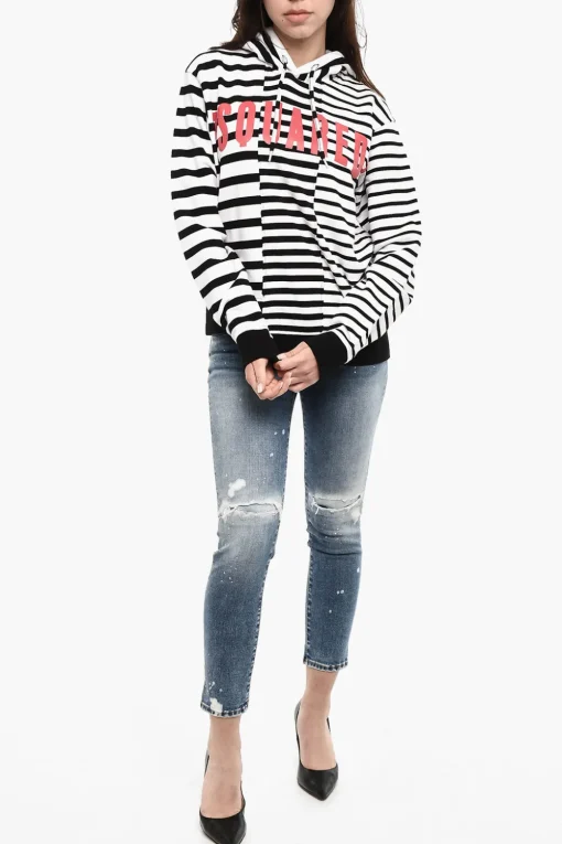 Best Felpa Hoodie a Righe Con Stampa Frontale Donna Felpe