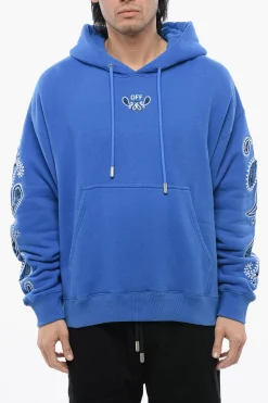 Fashion Felpa Hoodie BANDANA ARROW in Cotone Garzato Ricamata Uomo Felpe
