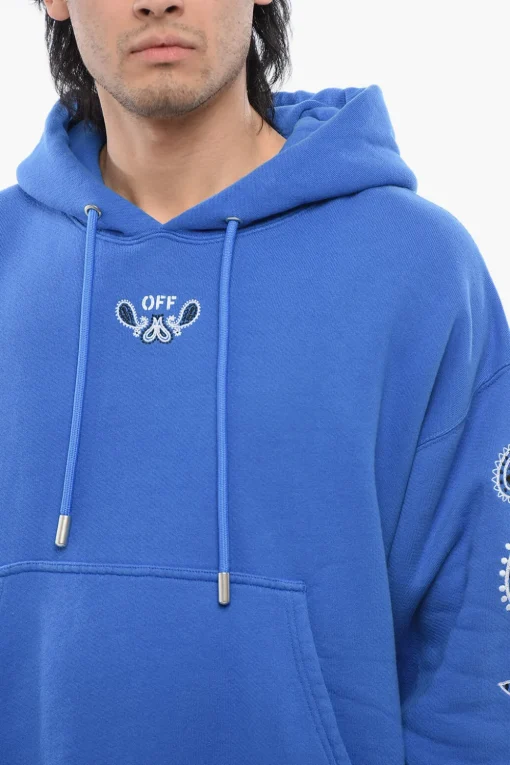 Fashion Felpa Hoodie BANDANA ARROW in Cotone Garzato Ricamata Uomo Felpe