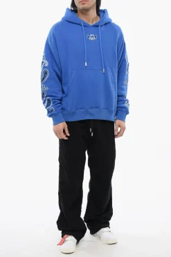 Fashion Felpa Hoodie BANDANA ARROW in Cotone Garzato Ricamata Uomo Felpe