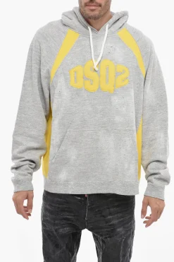 Fashion Felpa Hoodie Bicolore con Logo Ricamato Uomo Felpe