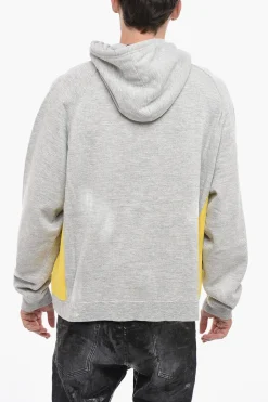 Fashion Felpa Hoodie Bicolore con Logo Ricamato Uomo Felpe