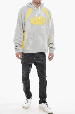 Fashion Felpa Hoodie Bicolore con Logo Ricamato Uomo Felpe