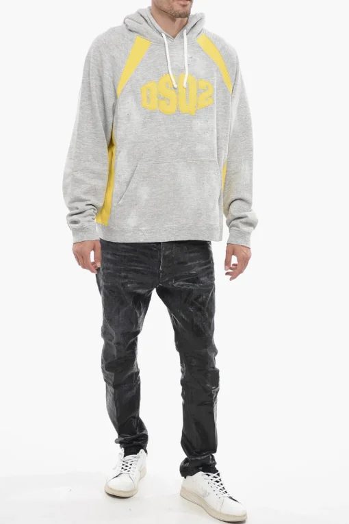 Fashion Felpa Hoodie Bicolore con Logo Ricamato Uomo Felpe
