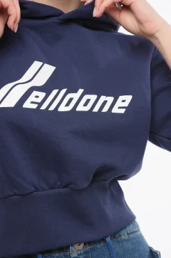 Best Felpa Hoodie Crop in Tinta Unita con Logo Stampato Donna Felpe