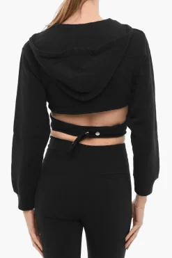 Outlet Felpa Hoodie Crop in Tinta Unita da Avvolgere in Vita Donna Felpe