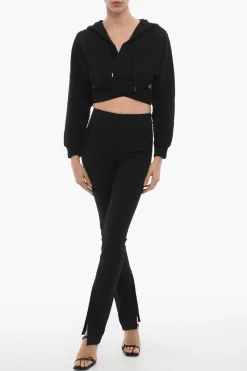 Outlet Felpa Hoodie Crop in Tinta Unita da Avvolgere in Vita Donna Felpe