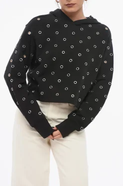 Felpa Hoodie Cropped Fit con Occhielli Metallici All-Over>Alaia Discount
