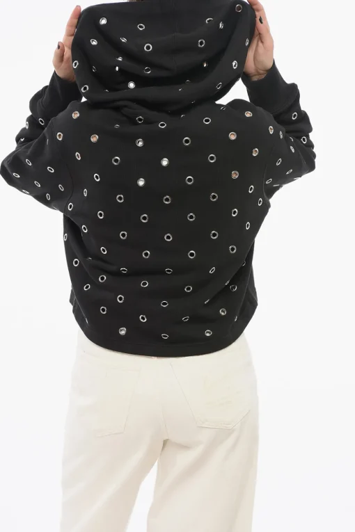 Felpa Hoodie Cropped Fit con Occhielli Metallici All-Over>Alaia Discount