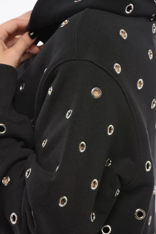 Felpa Hoodie Cropped Fit con Occhielli Metallici All-Over>Alaia Discount