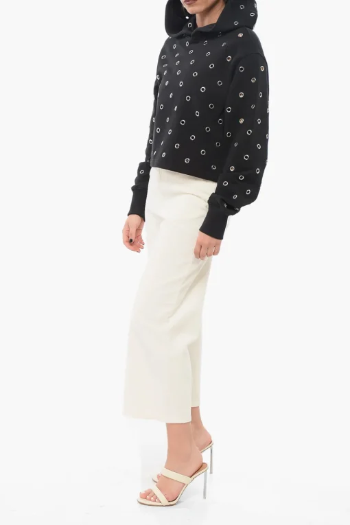 Felpa Hoodie Cropped Fit con Occhielli Metallici All-Over>Alaia Discount