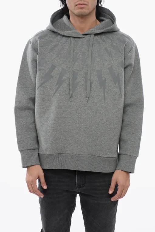 Felpa Hoodie FAIRISLE THUNDERBOLT in Neoprene di Cotone>Neil Barrett Discount
