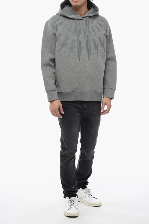 Felpa Hoodie FAIRISLE THUNDERBOLT in Neoprene di Cotone>Neil Barrett Discount
