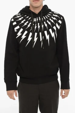 Felpa Hoodie FAIRISLE THUNDERBOLT in Cotone Felpato>Neil Barrett Hot