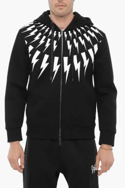 Felpa Hoodie FAIRISLE THUNDELBOLT in Neoprene Slim Fit>Neil Barrett New