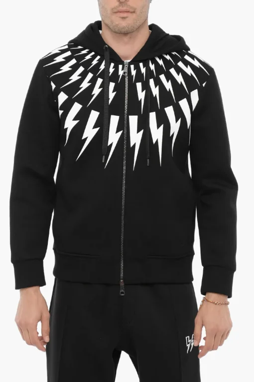 Felpa Hoodie FAIRISLE THUNDELBOLT in Neoprene Slim Fit>Neil Barrett New