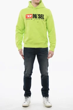 Felpa Hoodie Garzata con Logo Ricamato></noscript>Diesel Discount