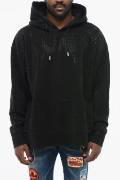 Fashion Felpa Hoodie IBRA con Cristalli All-Over Uomo Felpe