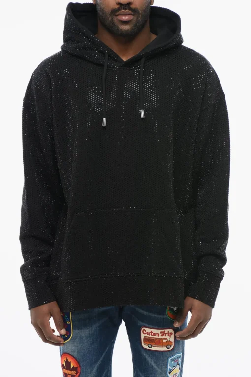 Fashion Felpa Hoodie IBRA con Cristalli All-Over Uomo Felpe