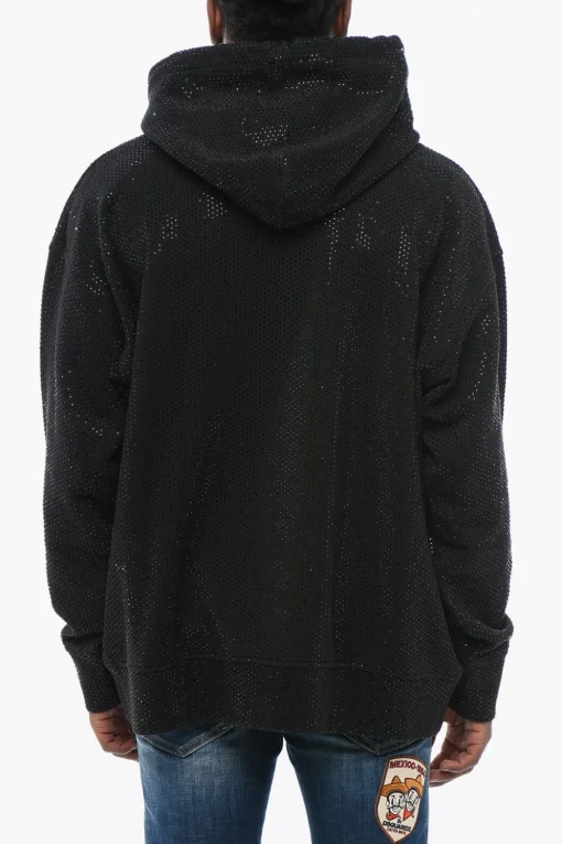 Fashion Felpa Hoodie IBRA con Cristalli All-Over Uomo Felpe