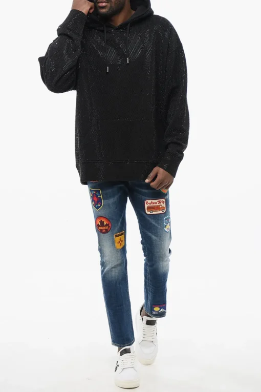 Fashion Felpa Hoodie IBRA con Cristalli All-Over Uomo Felpe