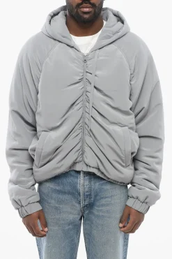 Clearance Felpa Hoodie Imbottita in Seta con Zip Frontale Uomo Felpe