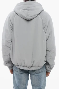 Clearance Felpa Hoodie Imbottita in Seta con Zip Frontale Uomo Felpe