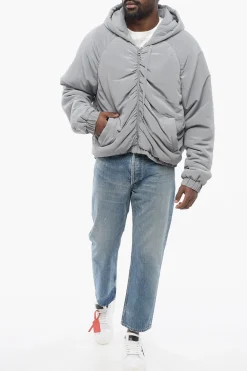 Clearance Felpa Hoodie Imbottita in Seta con Zip Frontale Uomo Felpe
