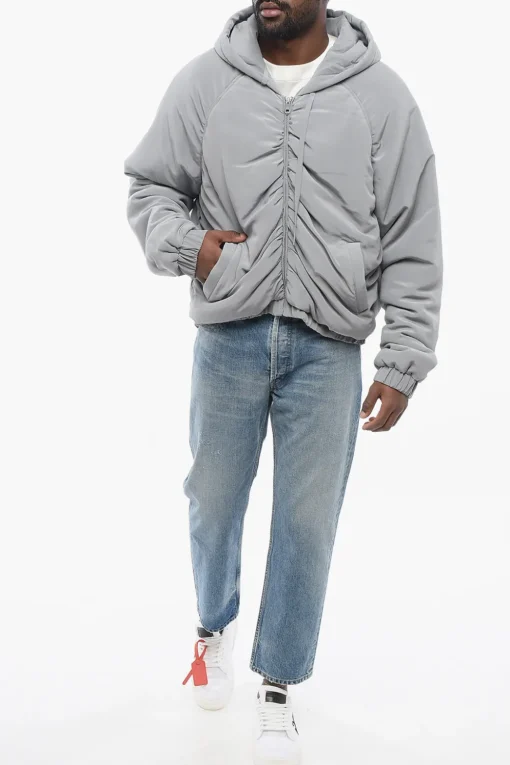 Clearance Felpa Hoodie Imbottita in Seta con Zip Frontale Uomo Felpe