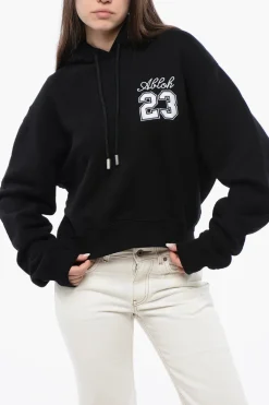 Felpa Hoodie in Cotone con Ricamo a Contrasto>Off-White Clearance