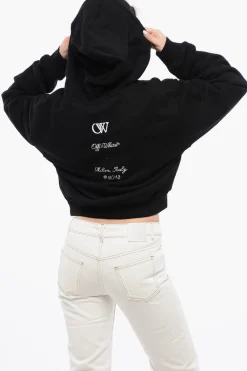 Felpa Hoodie in Cotone con Ricamo a Contrasto>Off-White Clearance