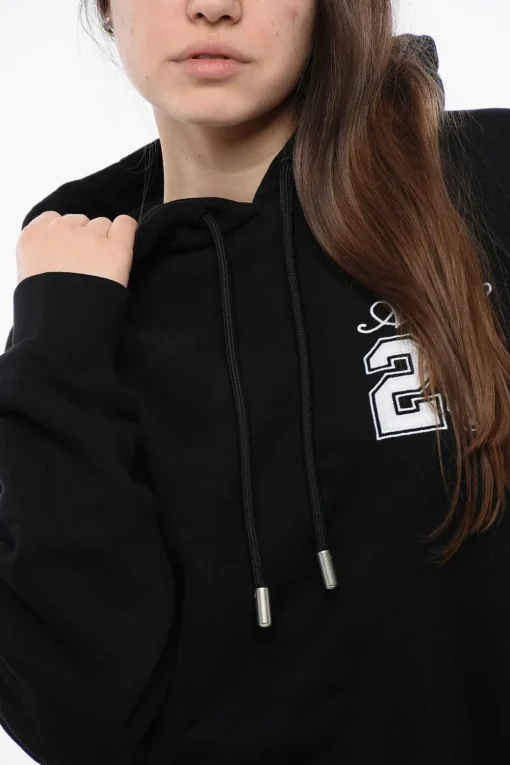 Felpa Hoodie in Cotone con Ricamo a Contrasto>Off-White Clearance