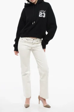 Felpa Hoodie in Cotone con Ricamo a Contrasto></noscript>Off-White Clearance