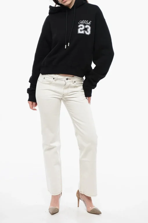 Felpa Hoodie in Cotone con Ricamo a Contrasto>Off-White Clearance