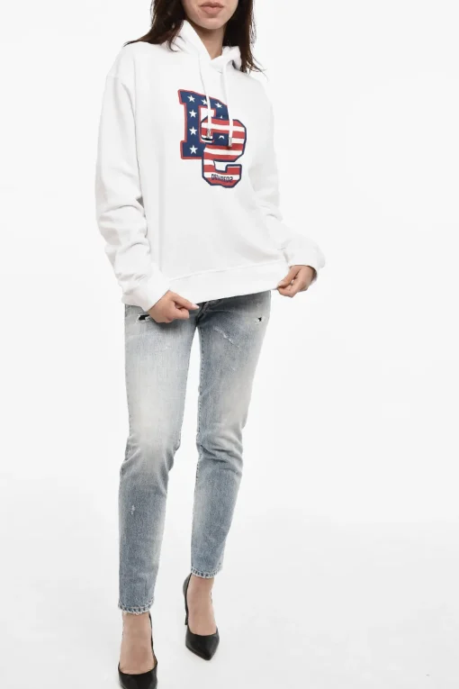 Clearance Felpa Hoodie in Cotone con Stampa Fronatale Donna Felpe