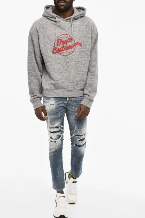 Best Felpa Hoodie in Cotone con Logo in Rilievo Uomo Felpe