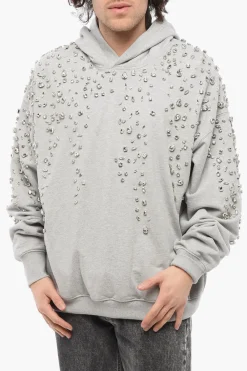 Online Felpa Hoodie in Cotone con Gioielli All-Over Uomo Felpe