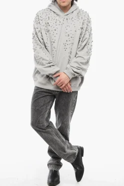 Online Felpa Hoodie in Cotone con Gioielli All-Over Uomo Felpe