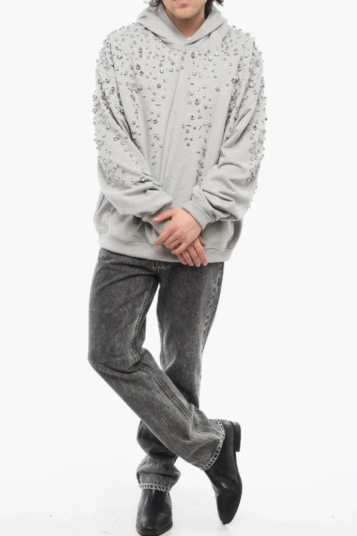 Online Felpa Hoodie in Cotone con Gioielli All-Over Uomo Felpe