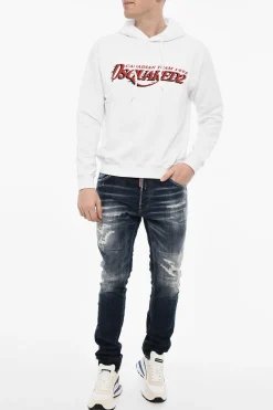 Felpa Hoodie In Cotone con Stampa Logo></noscript>Dsquared2 Outlet
