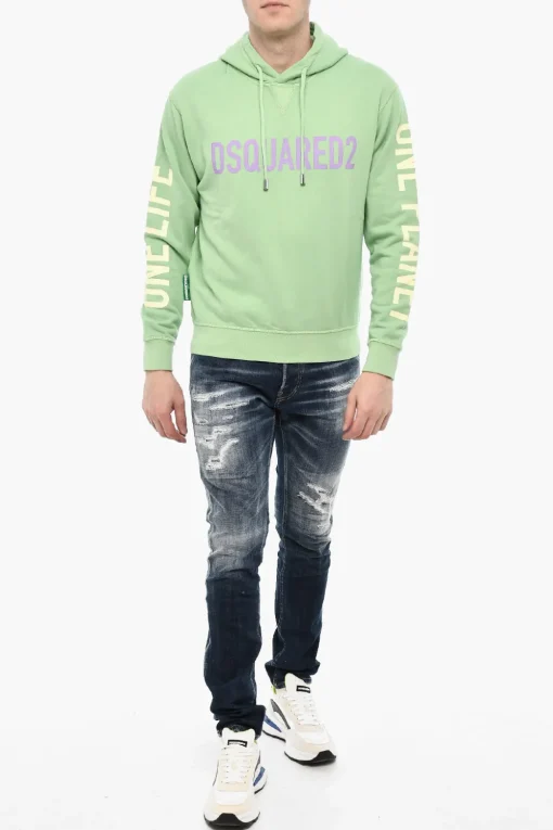 Felpa Hoodie in Cotone con Stampe>Dsquared2 Fashion