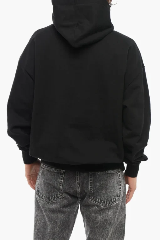 Online Felpa Hoodie In Cotone con Logo Frontale in Rilievo Uomo Felpe
