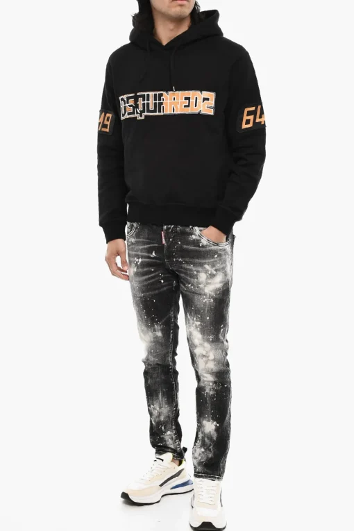 Felpa Hoodie in Cotone con Logo in Rilievo>Dsquared2 Hot