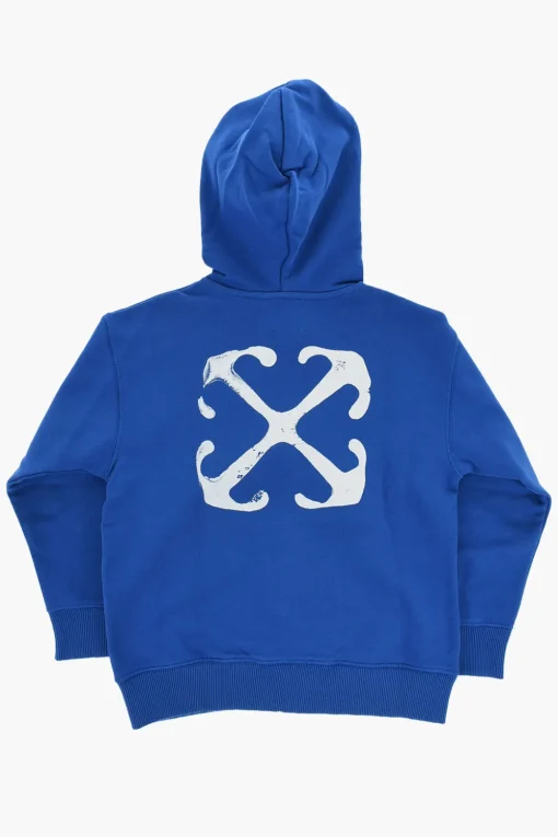 Felpa Hoodie in Cotone con Bande Laterali a Contrasto>Off-White Kids Best