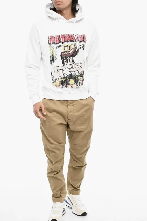 Felpa Hoodie in Cotone Felpato Con Stampa>Dsquared2 Clearance