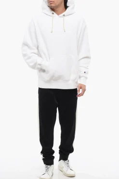 Felpa Hoodie in Cotone Felpato a Tinta Unita con Tasca A Toppa></noscript>Champion Discount