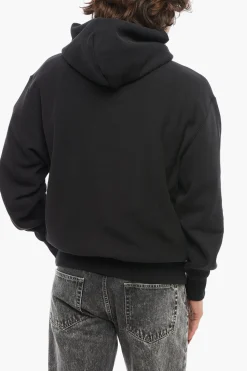 New Felpa Hoodie in Cotone Felpato a Tinta Unita con Tasca A Toppa Uomo Felpe